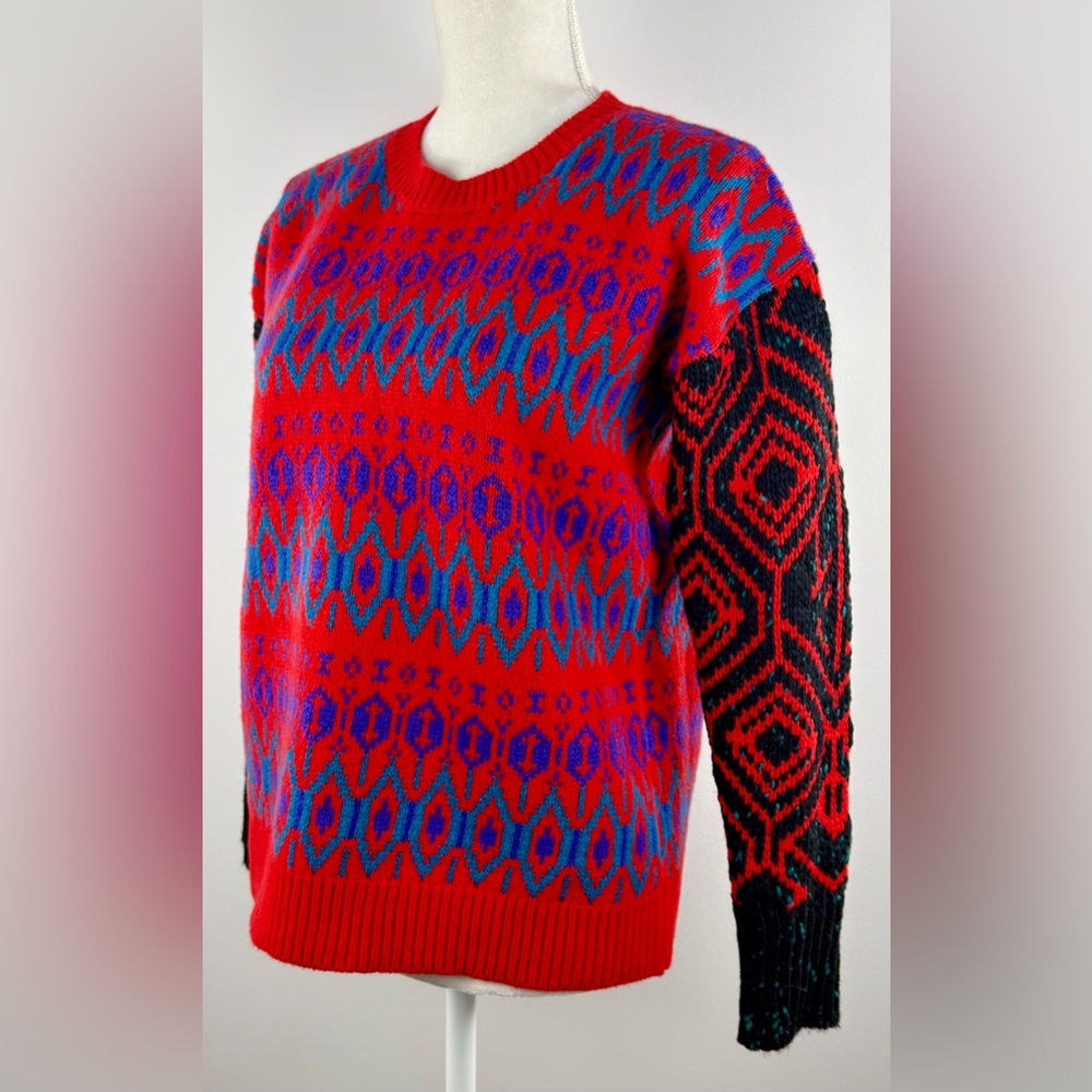 J. Crew Women’s Diamond Fair Isle Sweater Red Lambswool Size XS Cozy Nordic Ski - Picture 5 of 8
